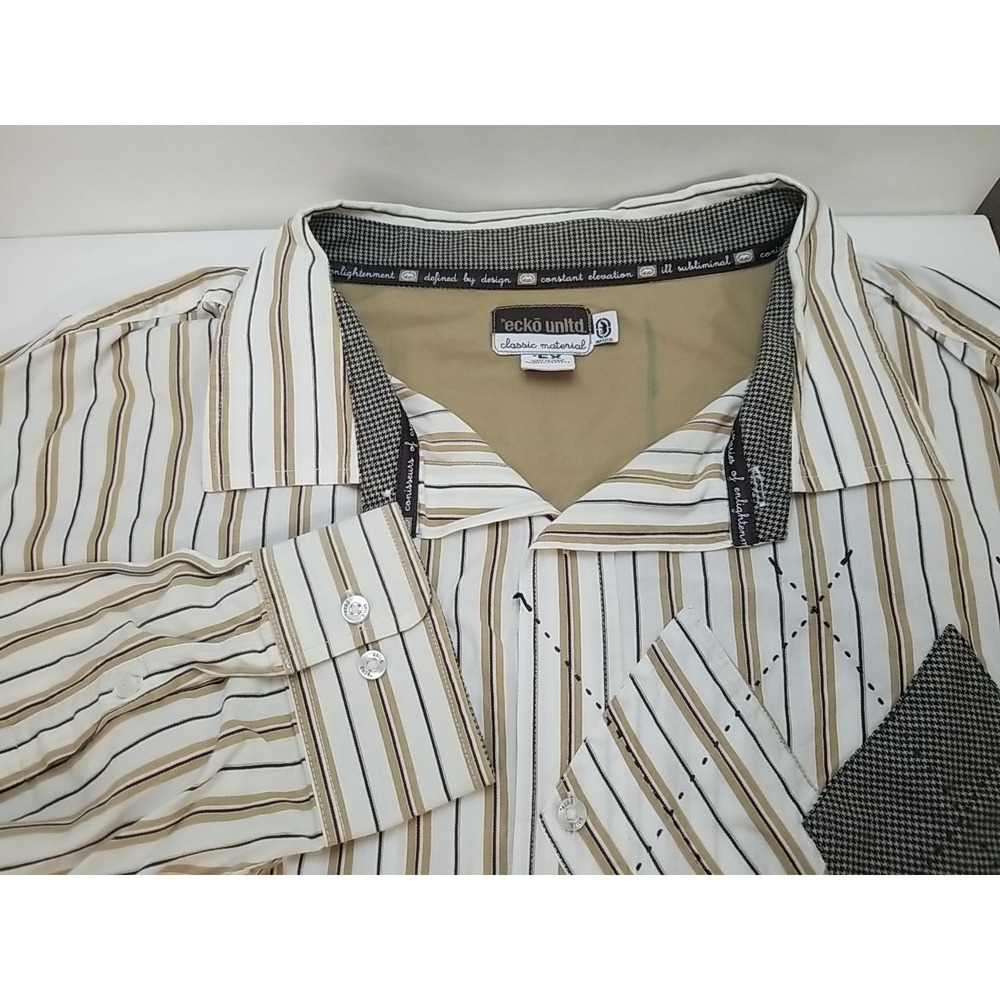 Ecko Unltd Mens Button Up Cotton 5X Long Sleeve Striped Shirt Multicolor‎